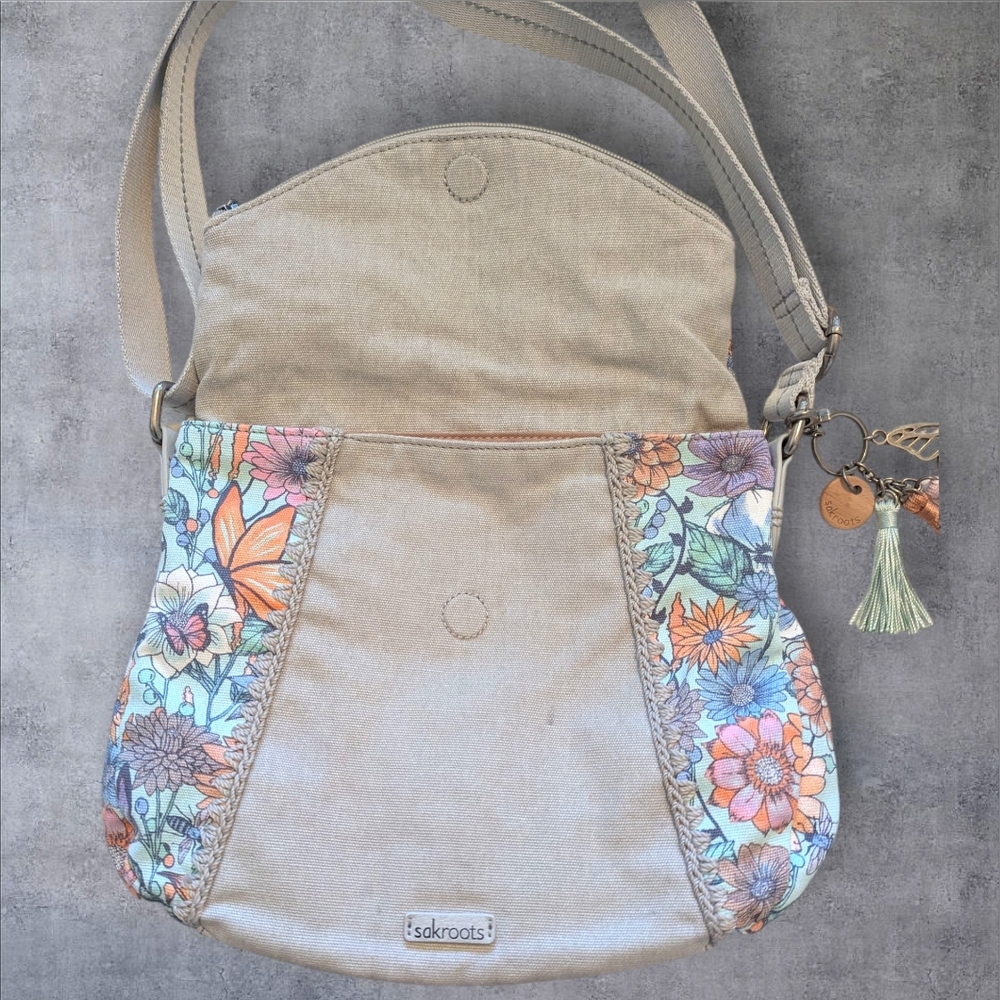 Sakroots Beige Canvas Crossbody with Floral Accent - Picture 3 of 11